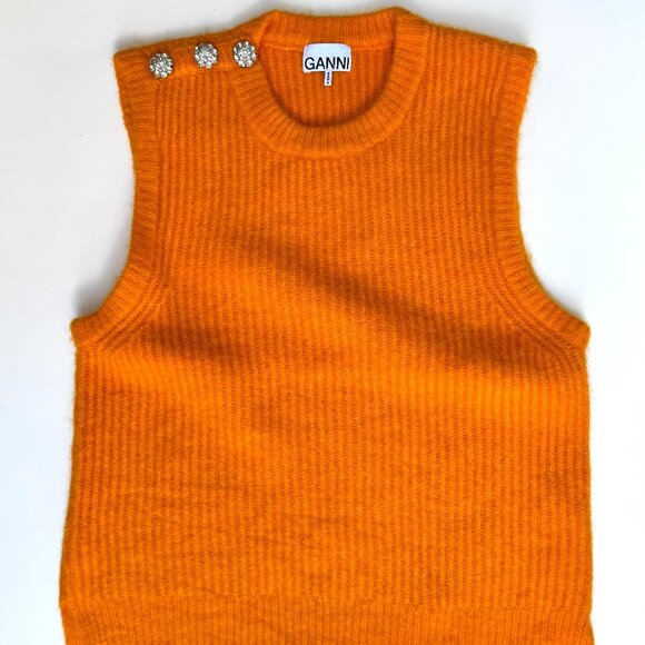 Ganni - Alpaca Blend - Orange - Sleeveless Crewneck Sweater Vest - Picture 1 of 2
